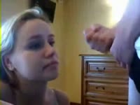 Horny brother jerks off to the face of his sister